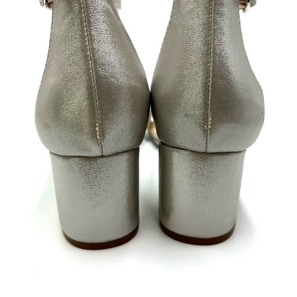 Blue Betsey Johnson Size 7 Mel Jeweled Silver Block Heels Dress Sandals Shoes - Picture 9 of 15